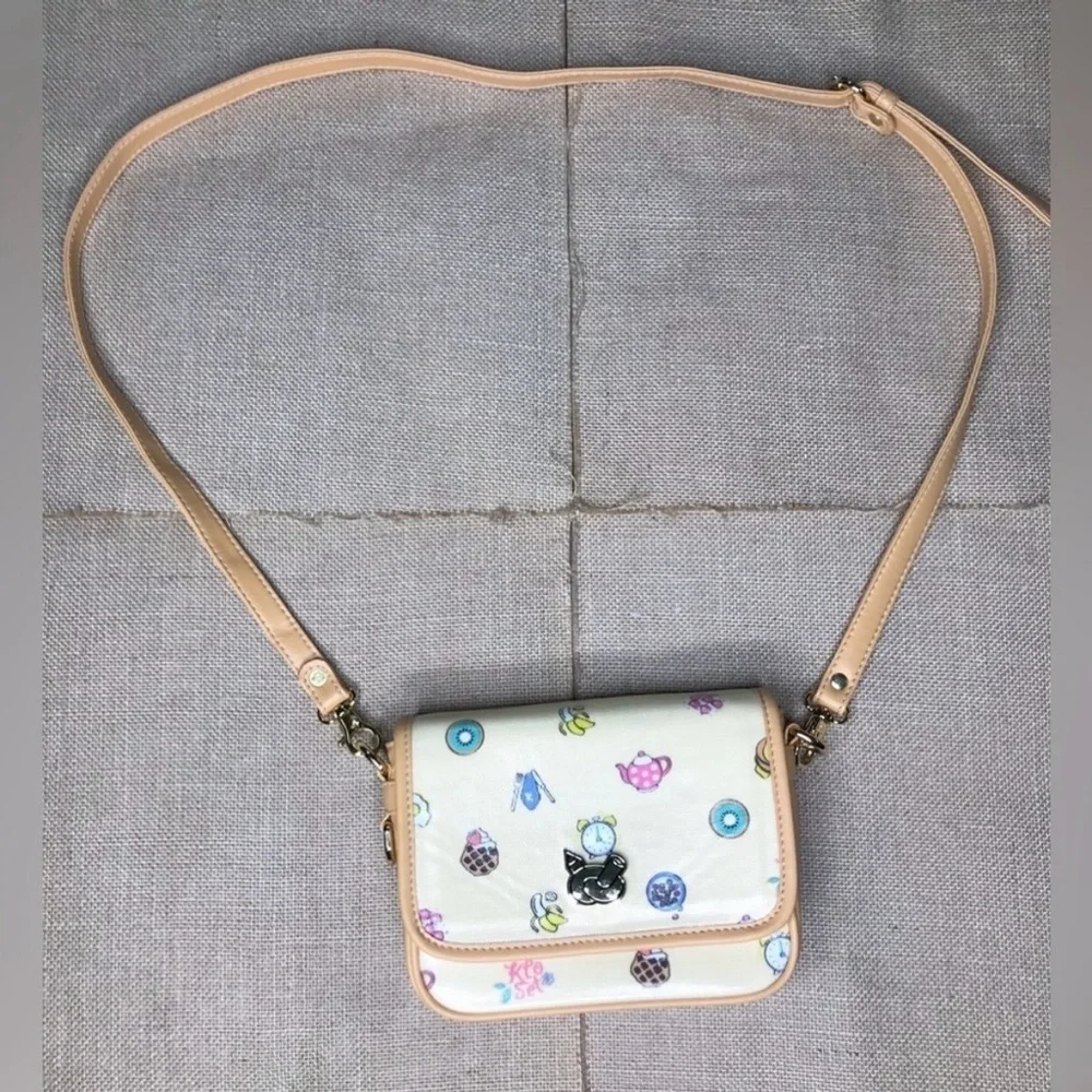 Small Pale Yellow Playful Print Crossbody Purse Pocketbook Whimsical Fun Twee